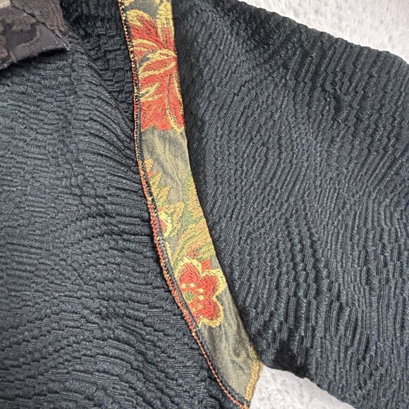 XIAO Womens Textured Black Patchwork Floral Jacket Small Toggle Button Art Wear - Picture 9 of 15